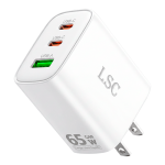 Cargador Blanco Carga Rápida 65watts 3A/ Triple Puerto Usb A -  2 Usb C